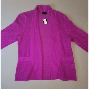 ALFANI Linen Blend Open Knit Cardigan Sweater Double PETITE‎ Dark Fuchsia NWT